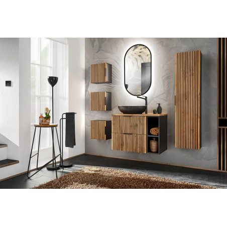 Ensemble complet de salle de bain avec meuble vasque 80 cm + 5 éléments - Sylve Black Wotan