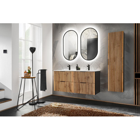 Ensemble complet de salle de bain avec meuble vasque 120 cm + 3 éléments - Sylve Black Wotan