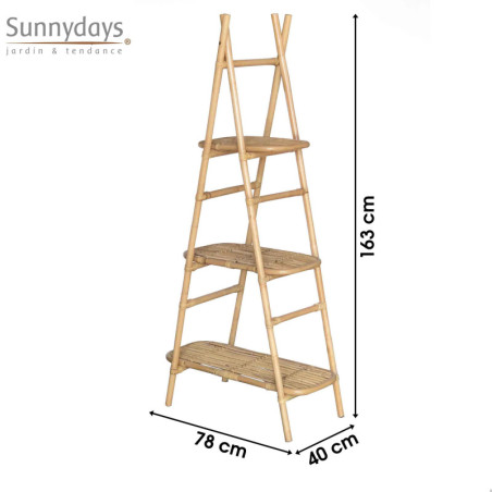 Etagère pyramidale à 3 étagères en rotin - Beige - H 163 x L 78 cm