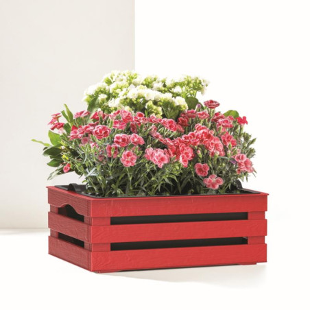 Caisse à fleurs avec pot + soucoupe "Tina" en plastique - Rouge - L 25 x P 15,5 cm