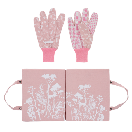 Repose genoux pour le jardinage + gants - Rose - L 50 cm