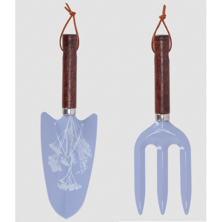 Set de 2 outils de jardinage en bois et métal - Bleu - H 27 cm