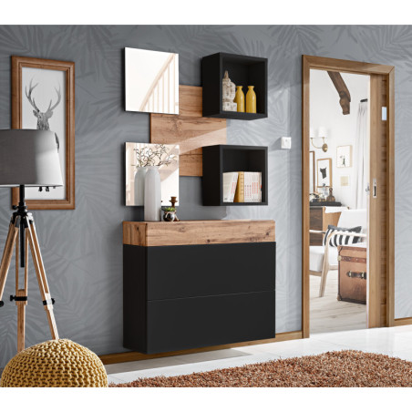 Ensemble mural "Easy V" - Noir/Beige - L 100 x H 170 x P 30 cm