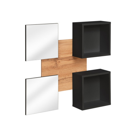 Panneau mural avec niches ouvertes + miroirs "Easy" - Type 07 - Noir/Beige - L 100 x H 100 x P 20 cm