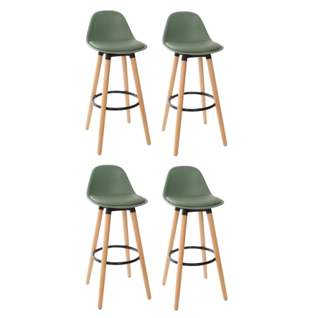 Lot de 4 chaises de bar "Maxon" en bois et plastique - Kaki/Beige - H 91,5 cm