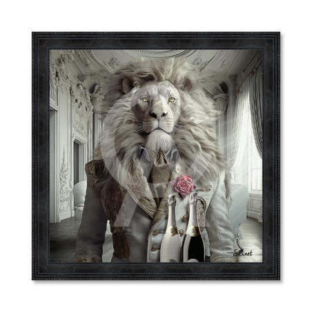 Cadre en bois avec impression en PVC vernis "Lion Luxury" - Noir - 40 x 40 cm - Collection Binet