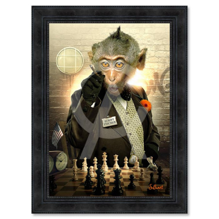 Cadre en bois avec impression en PVC vernis "Bobby Fischer" - Noir - 50 x 70 cm - Collection Binet