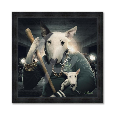 Cadre en bois avec impression en PVC vernis "Bull Terrier" - Noir - 40 x 40 cm - Collection Binet