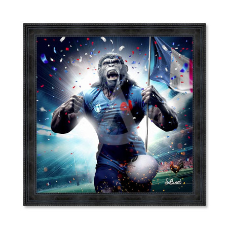 Cadre en bois avec impression en PVC vernis "Gorille Rugby" - Noir - 40 x 40 cm - Collection Binet