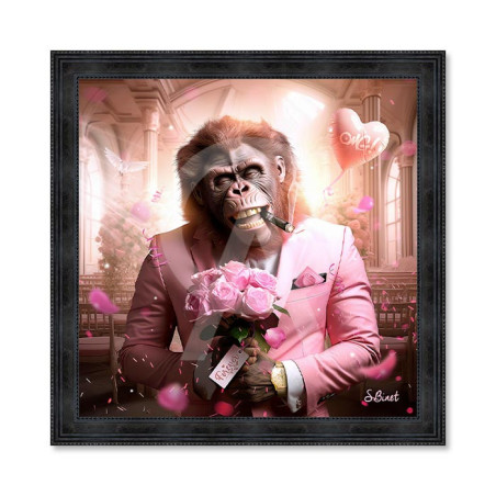 Cadre en bois avec impression en PVC vernis "Monkey Love" - Noir - 80 x 80 cm - Collection Binet