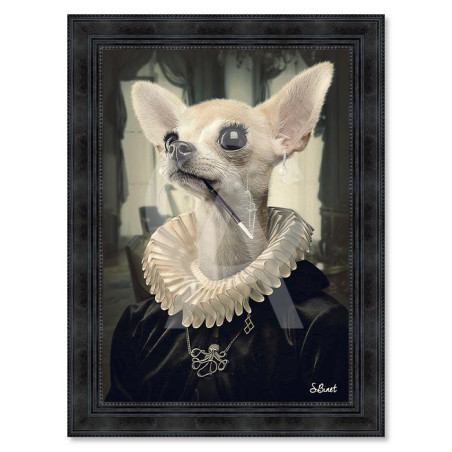 Cadre en bois avec impression en PVC vernis "Chien Renaissance" - Noir - 50 x 70 cm - Collection Binet