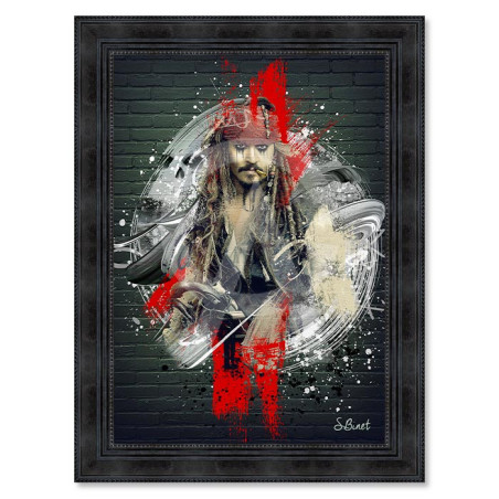 Cadre en bois avec impression en PVC vernis "Jack Sparrow" - Noir - 50 x 70 cm - Collection Binet