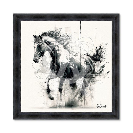 Cadre en bois avec impression en PVC vernis "Cheval NB" - Noir - 40 x 40 cm - Collection Binet