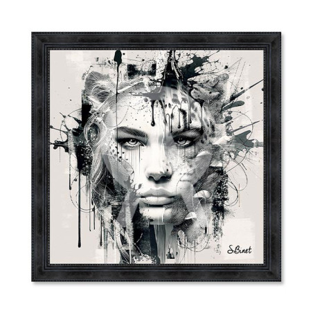 Cadre en bois avec impression en PVC vernis "Femme Panther" - Noir - 40 x 40 cm - Collection Binet