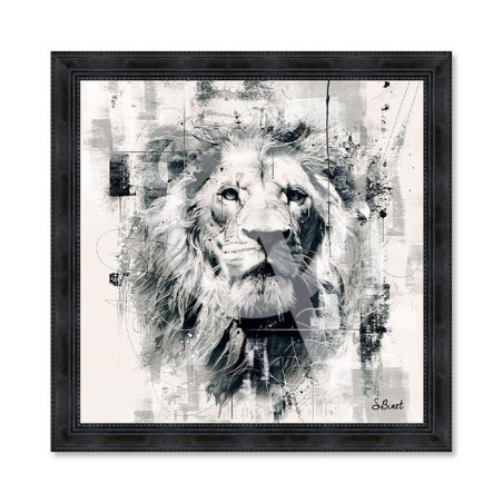 Cadre en bois avec impression en PVC vernis "Lion NB" - Noir - 40 x 40 cm - Collection Binet