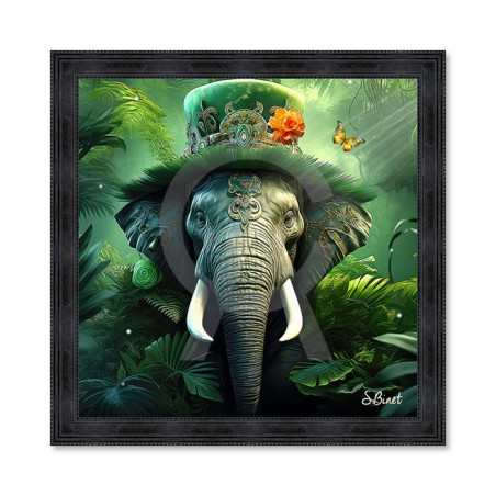 Cadre en bois avec impression en PVC vernis "Eléphant Fantastique" - Noir - 40 x 40 cm - Collection Binet