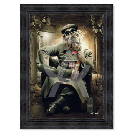 Cadre en bois avec impression en PVC vernis "Chien Militaire" - Noir - 50 x 70 cm - Collection Binet