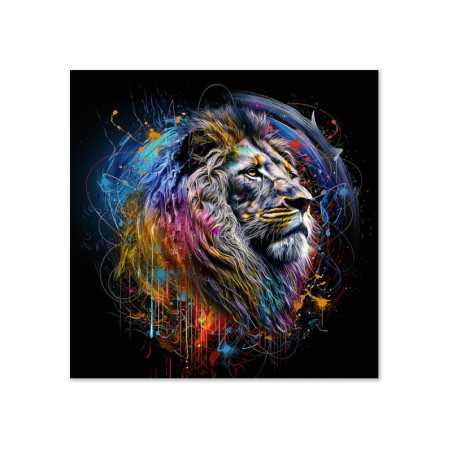 Tableau avec impression sur verre "Lion Color" - Multicolore - 60 x 60 cm