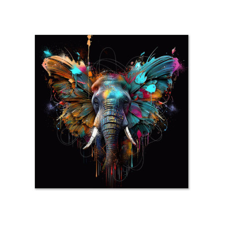 Tableau avec impression sur verre "Eléphant Color" - Multicolore - 60 x 60 cm