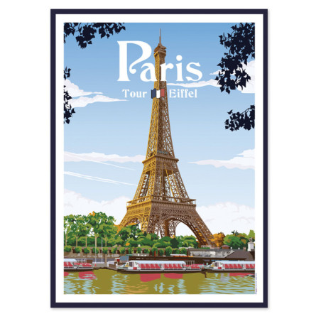 Affiche encadrée sous verre "Paris Tour Eiffel" - Multicolore - 50 x 70 cm - Travel Poster