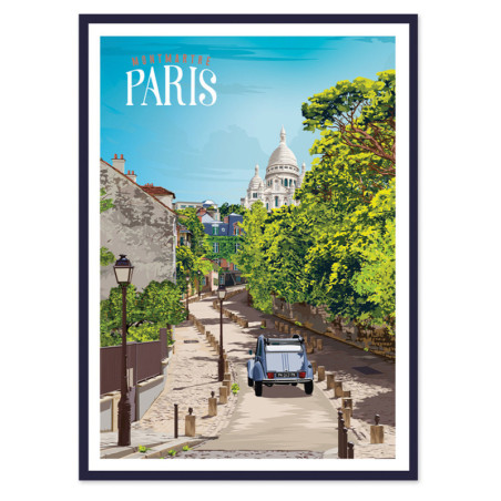 Affiche encadrée sous verre "Paris Montmartre" - Multicolore - 50 x 70 cm - Travel Poster
