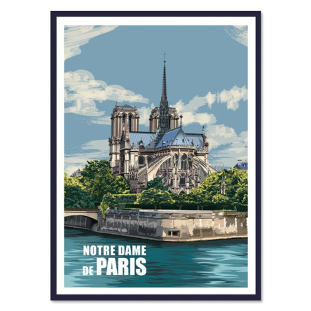 Affiche encadrée sous verre "Paris Notre-Dame" - Multicolore - 50 x 70 cm - Travel Poster