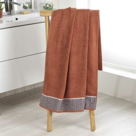 Drap de Bain 90 x 150 cm Esteban Terracotta - Eponge Jacquard