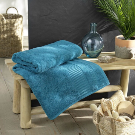 Drap de Bain 90 x 150 cm Tendresse Bleu Paon - Eponge Unie