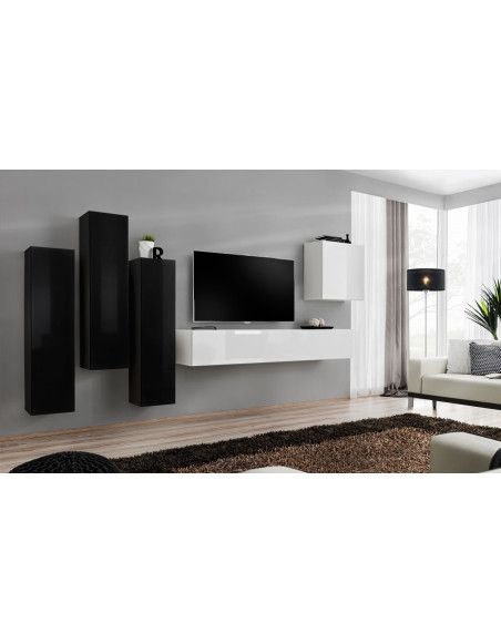 Ensemble meuble TV mural  - Switch III - 330 cm  x 160 cm x 40 cm - Noir et blanc