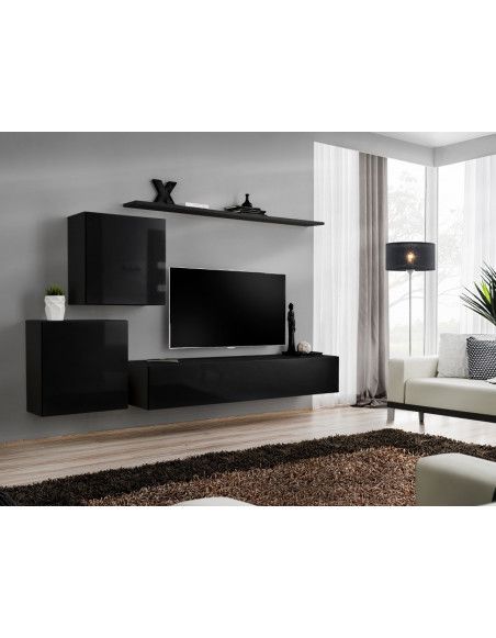 Ensemble meuble TV mural  - Switch V - 250 cm  x 150 cm  x 40 cm - Noir