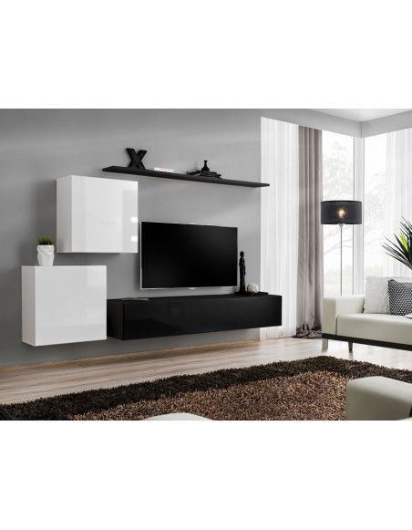 Ensemble meuble TV mural  - Switch V - 250 cm  x 150 cm  x 40 cm - Blanc et noir