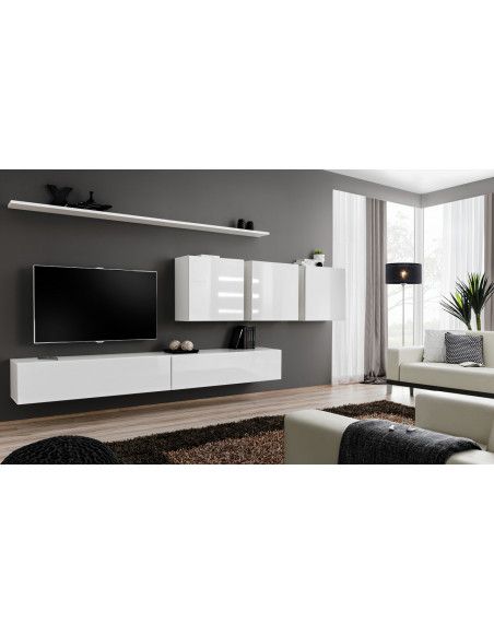 Ensemble meuble TV mural  - Switch VII - 340 cm x 150 cm  x 40 cm - Blanc