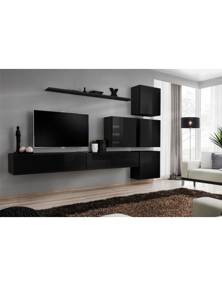 Ensemble meuble TV mural  - Switch IX - 310 cm x 200 cm x 40 cm - Noir