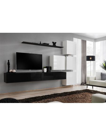 Ensemble meuble TV mural  - Switch IX - 310 cm x 200 cm x 40 cm - Noir et blanc