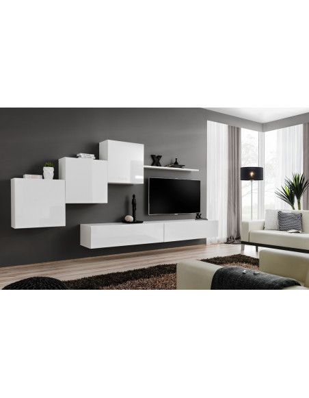 Ensemble meuble TV mural  - Switch X - 330 cm  x 160 cm x 40 cm - Blanc