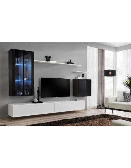 Ensemble meuble TV mural  - Switch XII - 270 cm x 160 cm x 40 cm - Noir et blanc