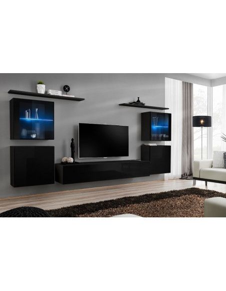 Ensemble meuble TV mural  - Switch XIV - 320 cm  x 150 cm  x 40 cm - Noir