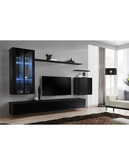 Ensemble meuble TV mural  - Switch XII - 270 cm x 160 cm x 40 cm - Noir