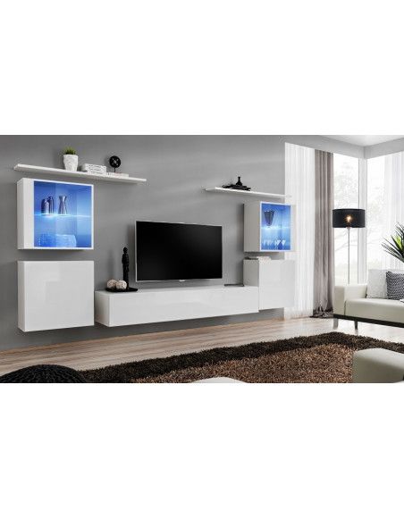 Ensemble meuble TV mural  - Switch XIV - 320 cm  x 150 cm  x 40 cm - Blanc