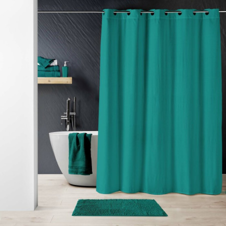 Rideau Douche avec illets Clipsables 180 x 200 cm Dotty Bleu/Emeraude - Microfibre Gaufrée