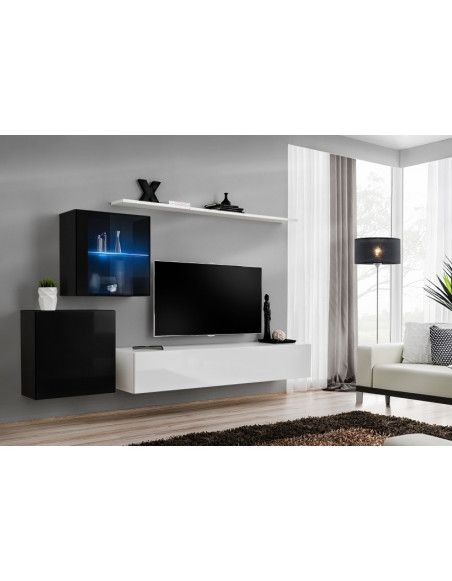 Ensemble meuble TV mural  - Switch XV - 250 cm  x 150 cm  x 40 cm - Noir et blanc