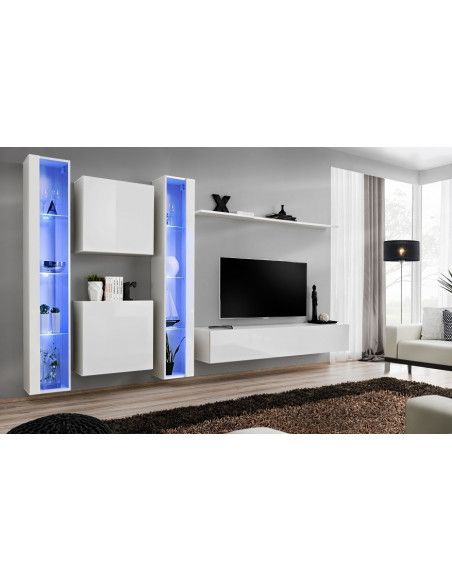 Ensemble meuble TV mural  - Switch XVI - 330 cm  x 180 cm x 40 cm - Blanc