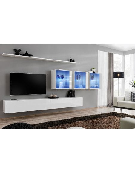 Ensemble meuble TV mural  - Switch XVII - 340 cm x 150 cm  x 40 cm - Blanc