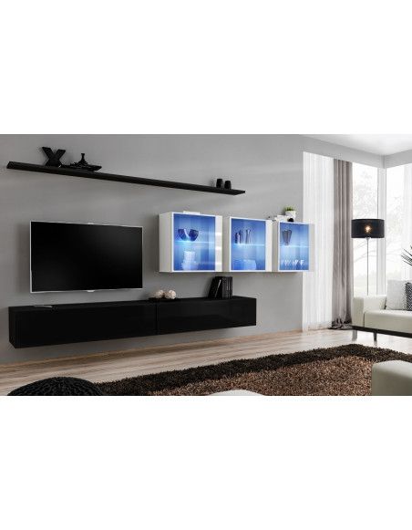 Ensemble meuble TV mural  - Switch XVII - 340 cm x 150 cm  x 40 cm - Noir et blanc