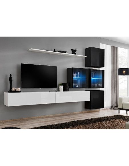 Ensemble meuble TV mural  - Switch XIX - 310 cm x 200 cm x 40 cm - Blanc et noir