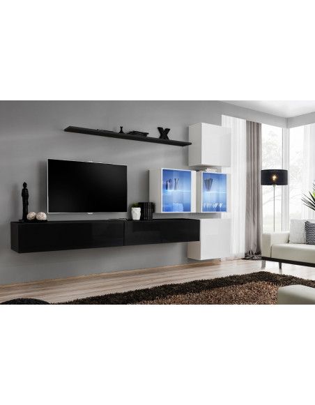 Ensemble meuble TV mural  - Switch XIX - 310 cm x 200 cm x 40 cm - Noir et blanc