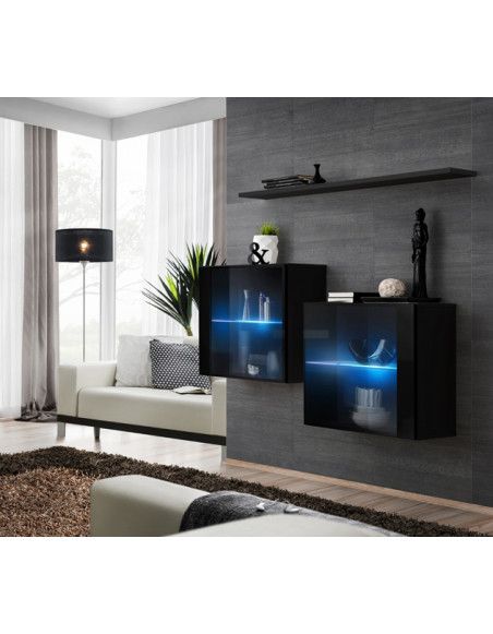 Ensemble meuble TV mural  - Switch SB III - 130 cm  x 110 cm x 30 cm  - Noir