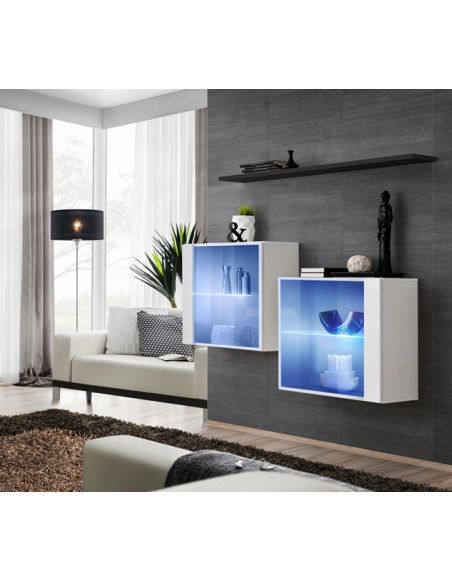 Ensemble meuble TV mural  - Switch SB III - 130 cm  x 110 cm x 30 cm  - Blanc et noir