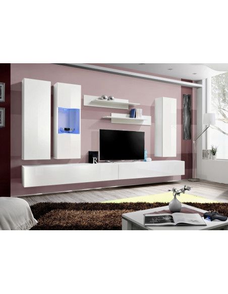 Ensemble meuble TV mural  - Fly IV- 320 cm x 190 cm x 40 cm - Blanc