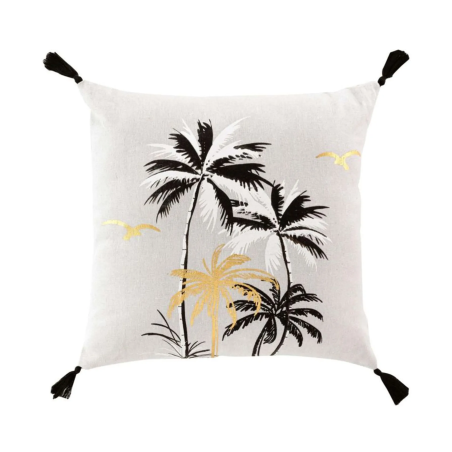 Coussin Déhoussable 45 x 45 cm Papeete Noir - Polycoton Imprimé Métallisé